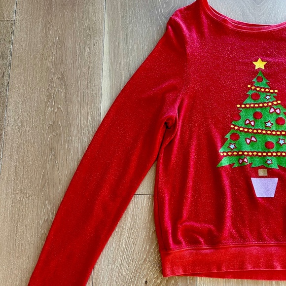 Wildfox Red Christmas Tree Baggy Beach Jumper Size Large - Picture 3 of 13